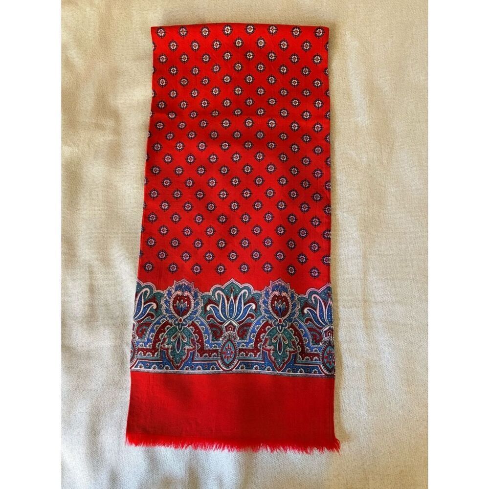 Vintage Men’s Swiss Wool Scarf Red Paisley Fringe